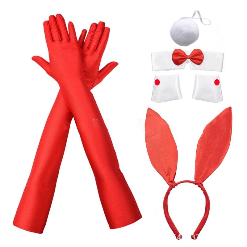 Female Cosplay Plush  Rabbit Ears Headband Tail Bowtie Masked Party Suit Outfit