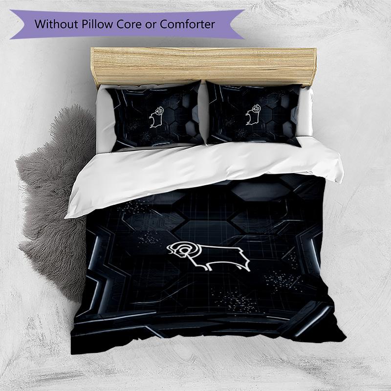 Derby County Football Printed 3 Pieces Bedding Set, Comfortable Skin Friendly Bedroom Duvet Cover Set