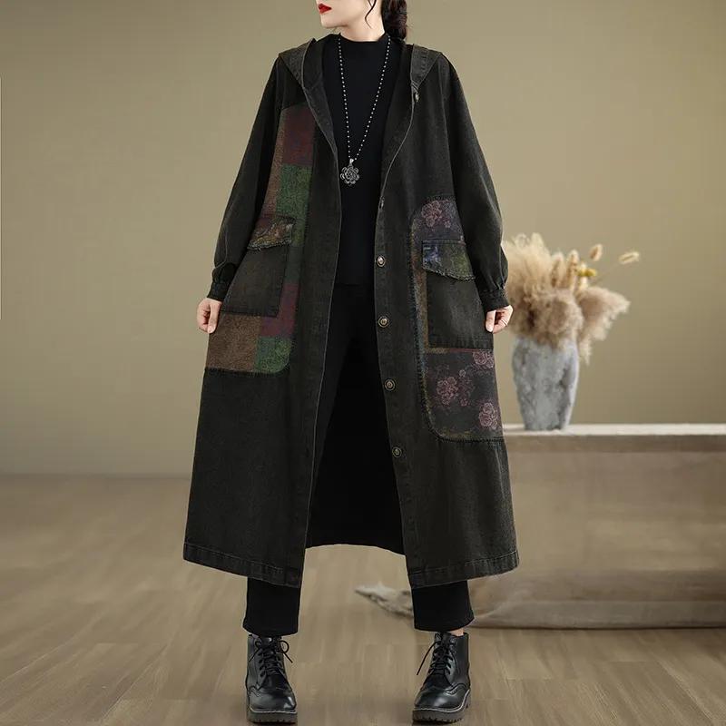 Herbst Denim Plus Größe Jacken Casual Frauen Lose Ärmellose Lange Mantel Vintage Dame Tops