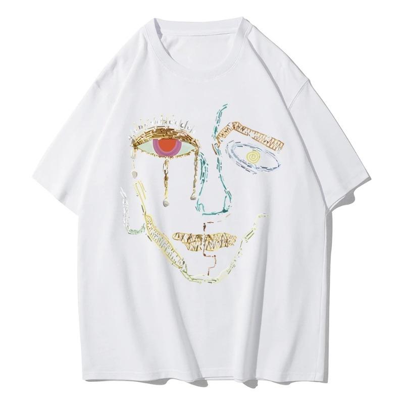 Colorful Graffiti Womens Face Cotton Printed Unisexs and Womens Casual Round Neck Tshirt Summer New Fashion Trend Tshirt