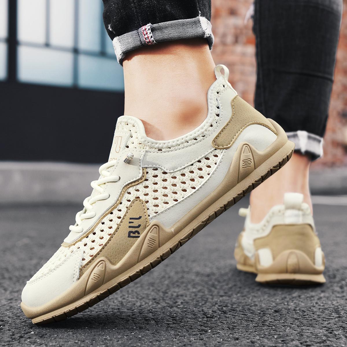 Дышащие мужские сетчатые полые кроссовки для летней повседневной одежды 44 хаки — фото 17