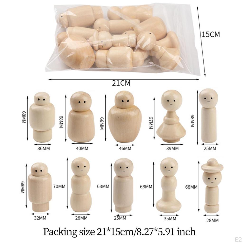 10Pcs Wooden Peg Dolls People Art Projects Miniature Montessori Toys with Painted Eyes