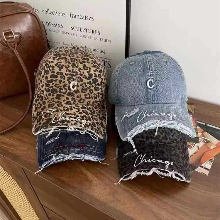Retro Small C Old Ripped Cap Women's Spring and Autumn Versatile Personality Soft Top Broken Brim Washed Cowboy Baseball Hat