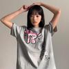 2025 Summer Casual Loose T Shirt Women's Streetwear Harajuku Funny Cartoon Print Gray Pink Short Sleeve T-shirts Women Y2k Tops