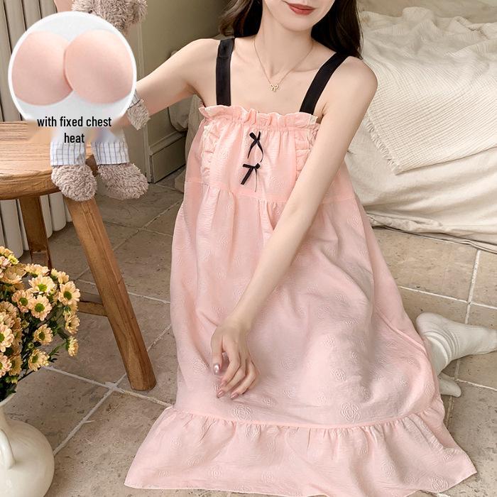 Women's Princess Style Cloud Cotton Nightgown with Bra Pads - Summer 2026 Collection