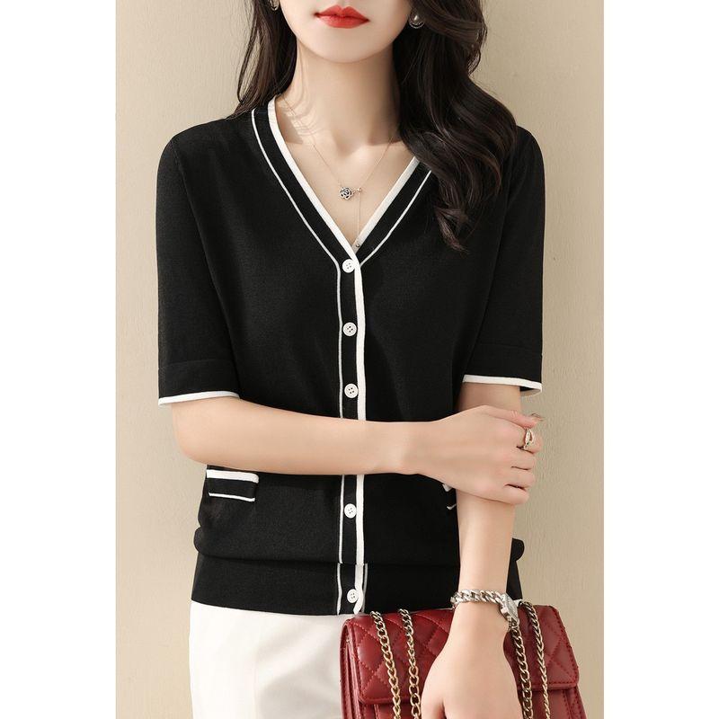 

Женский летний элегантный вязаный кардиган свободного кроя с короткими рукавами