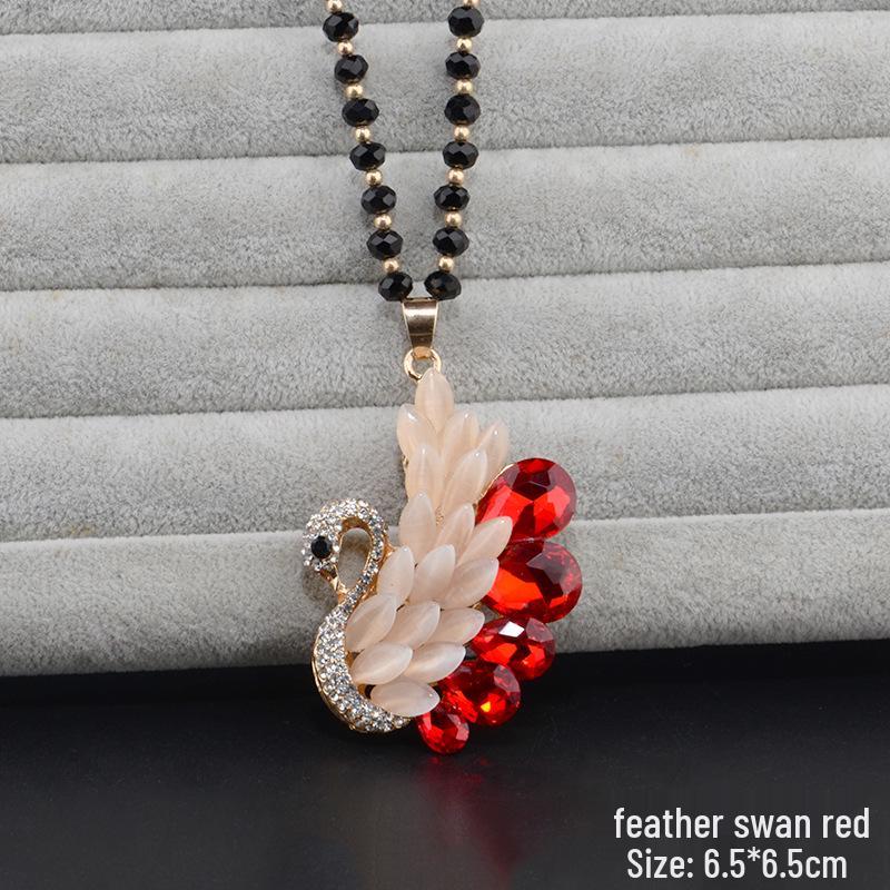 Elegant Women’s Crystal Flower Pendant Necklace - Versatile Autumn/Winter Sweater Chain Accessory