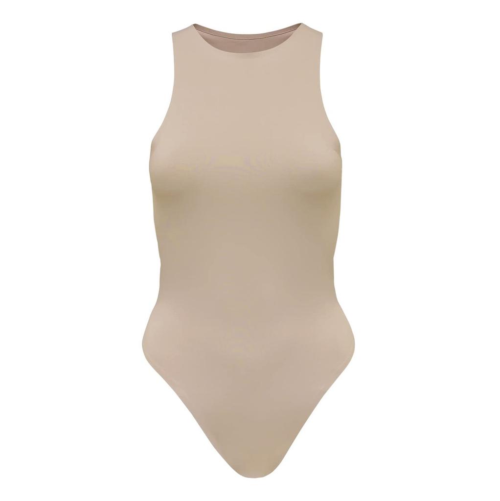 Women's Bodysuit Sleeveless 90's Seamless Racerback Cut Bodysuit High Neck Lined