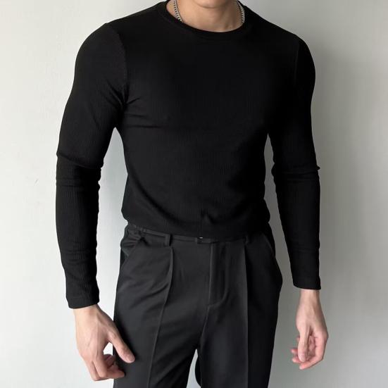 Primavera Autunno Uomo Fitness Top Slim Fit Girocollo Elasticizzato Maniche Lunghe Tinta Unita Pullover Fitness Sport Top Invernale Vestiti Inferiori