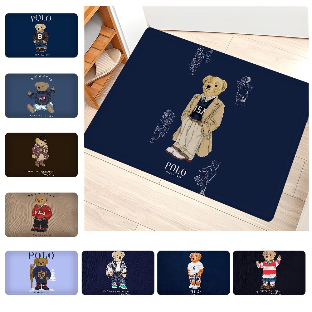 P-Olo Teddy Bear Microfiber Door Mat Anti-Slip Absorb Water Long Strip Cushion Bedroon Mat Bedside Mats