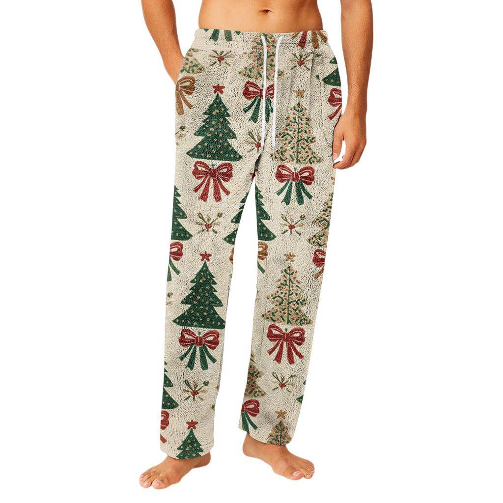 Men's Drawstring Pocket Flannel Pants Homewear Sleep Pants