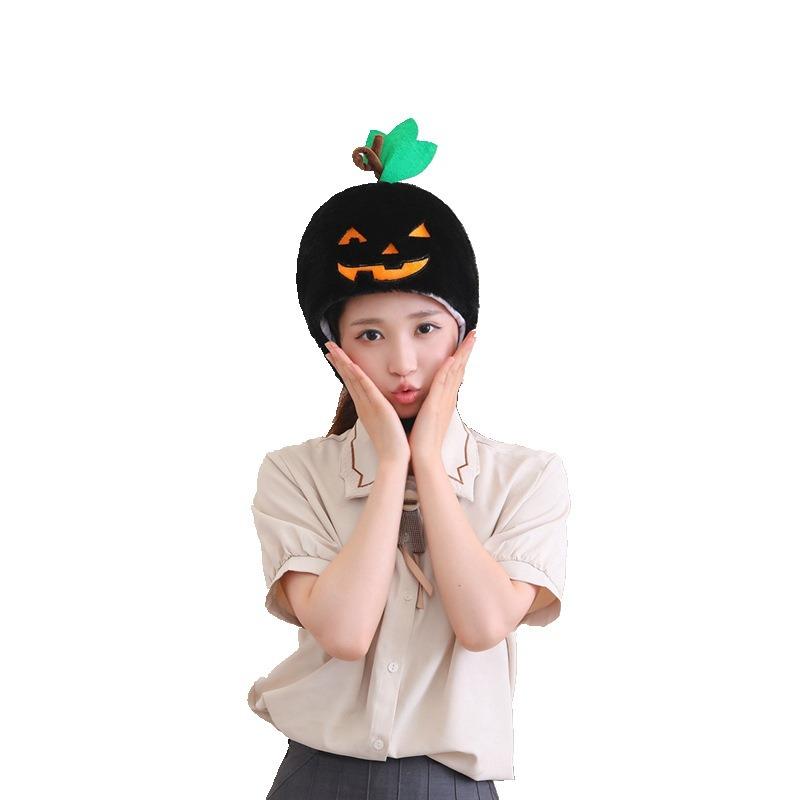 Halloween Pumpkin, Black Horror Pumpkin Hood Hat Photo Props Cartoon Hood Performance Props