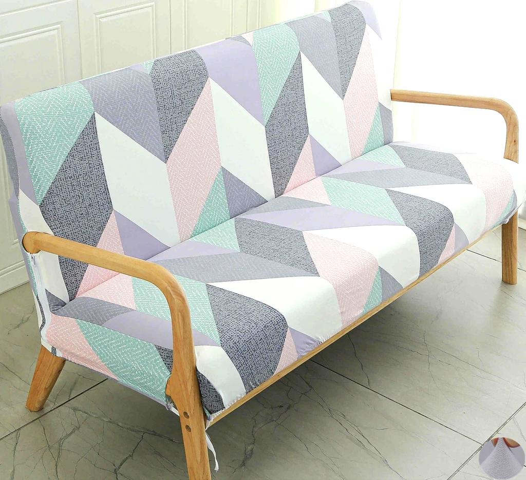 Printing Armless Futon Covers Stretch Futon Couch Cover Folding Sofa Bed Slipcover Furniture Protector with Elastic Bottom