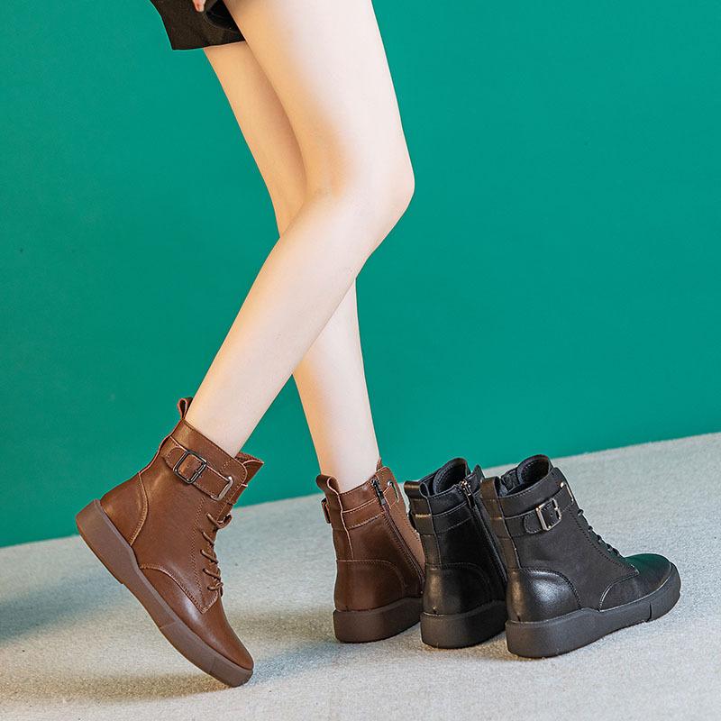 Short boots for women 2026 new autumn and winter flat single boots  cowhide women's casual retro short boots