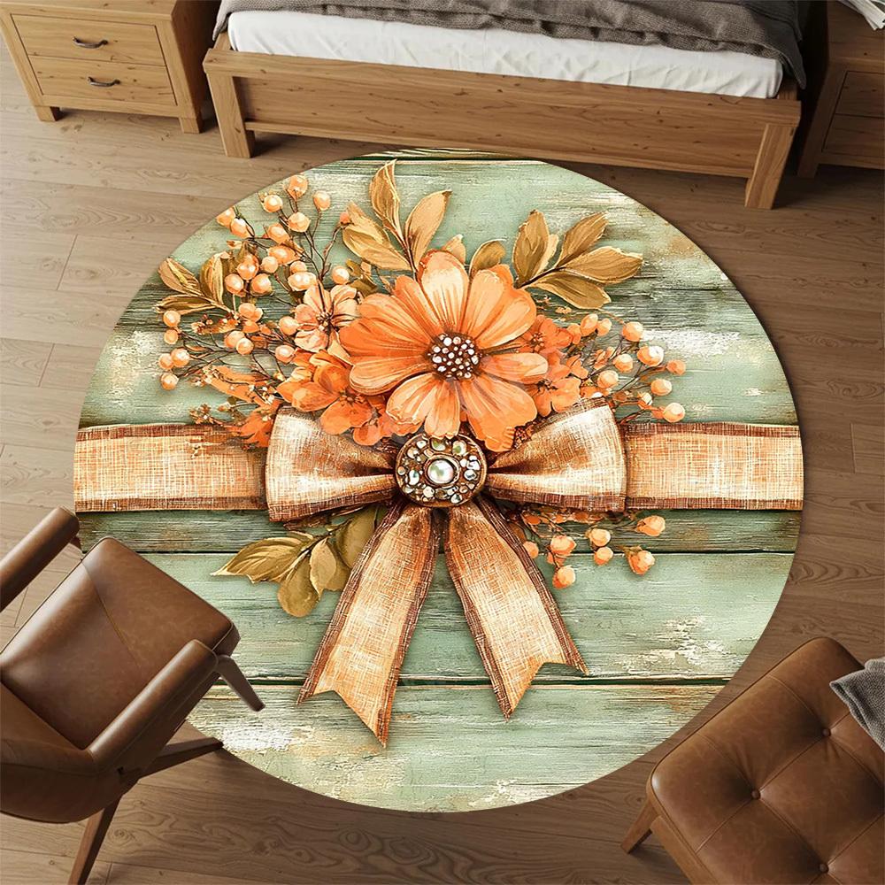 1PC Floral Bow Office Round Area Rug, Under Office Chairs Bedroom Living Room Home Decor, Carpet for Office -1110124