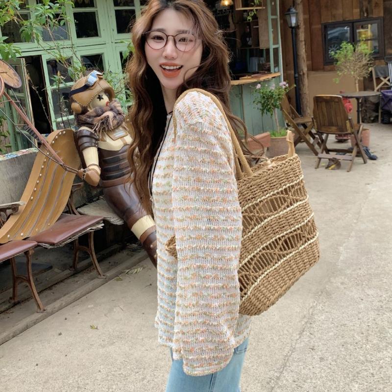 Hollow Out Lazy Crew Neck Knitwear Women's Loose Versatile Slimming Top