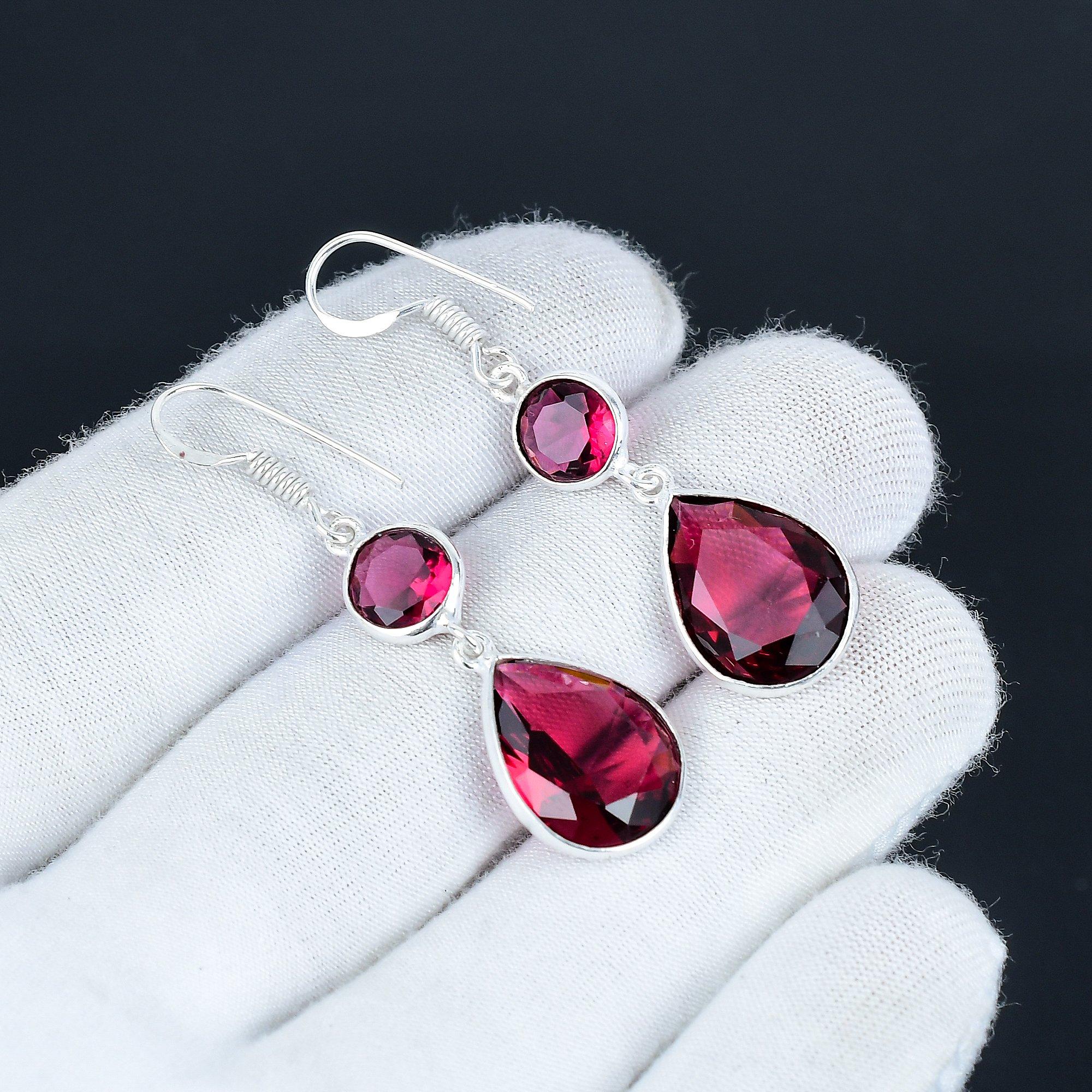 

Удивительные серьги с рубином, серьги из стерлингового серебра 925 пробы, серьги-подвески из серебра в стиле бохо ручной работы, подарок на Рождество 7 Cm красный