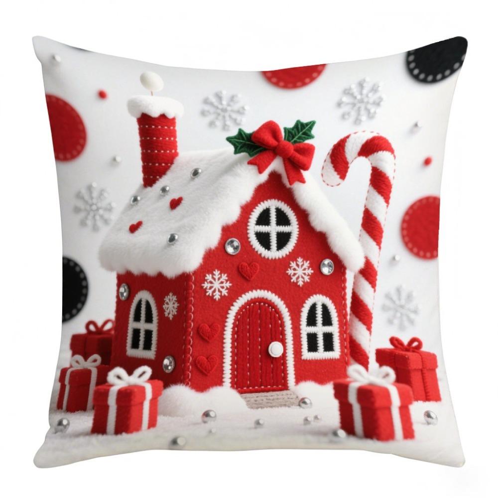 Christmas Tree Pattern Christmas Cushion Cover Plush Throw Pillow Cover Holiday Decor