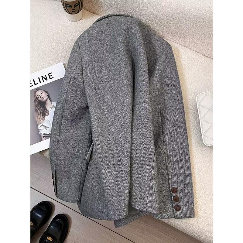 Spring Autumn Retro Temperament Long Sleeve Ladies Blazer Coat Korean Version Loose Elegant Women's Casual Suit Jacket