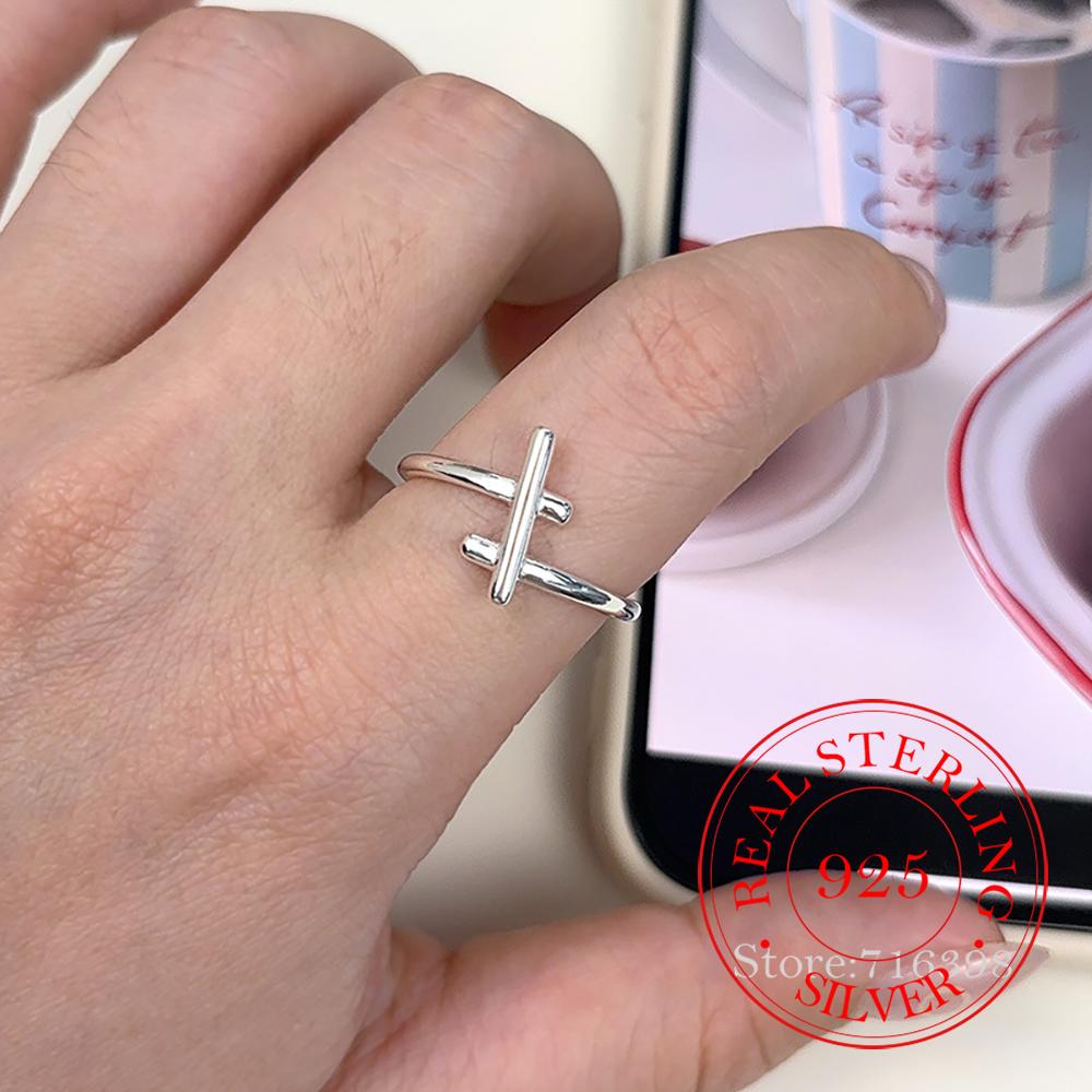 

Real Money 925 Sterling Silver Jewelry Simple Cross Finger Rings for Women Wedding Party Jewelry for Girls Friend Gift One Size