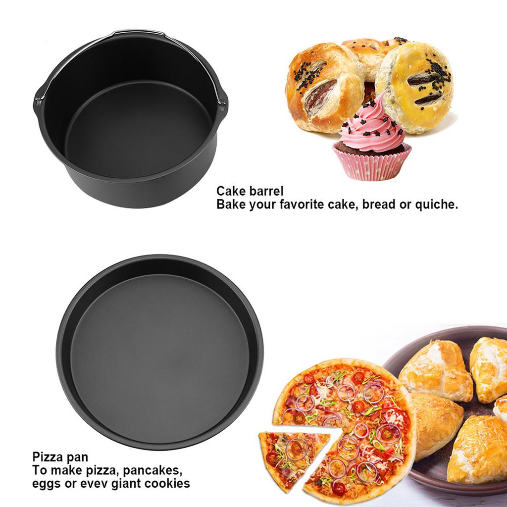 8""3 In 1 Multifunctional Air Fryer Accessories Set Bread Shelf Cake Barrel Pizza Pan(Black)