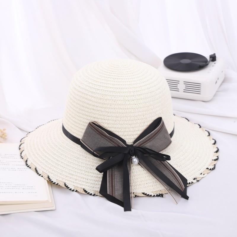 Polyester Sun Hat With Large Brim And Bow For Summer Beach Outings