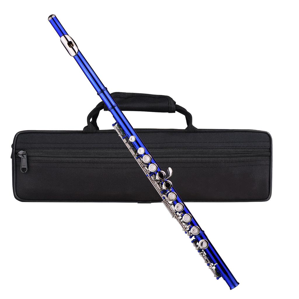 Closed Hole C Flute 16 Keys Cupronickel Nickel-plated Wind Instrument with Carry Case Flute Stand Gloves Cleaning Cloth Screwdriver Cleaning Rod