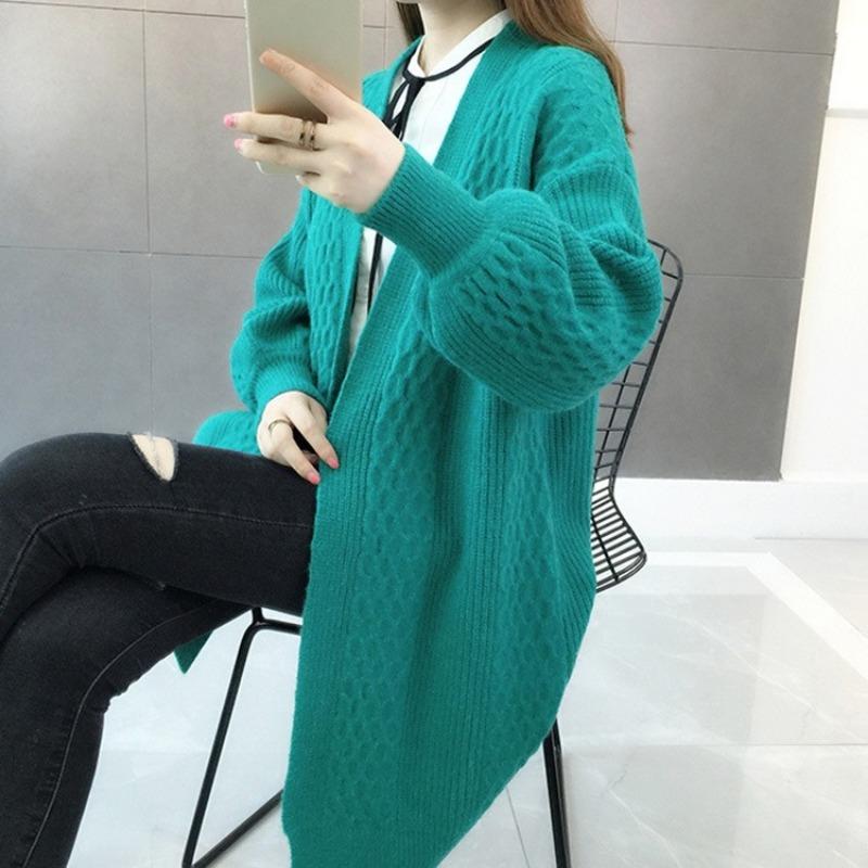 Women's Sweater Cardigan Mid Length Autumn New Loose Korean Version Knitted Sweater Jacket