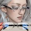 Vintage Metal Frameless Glasses Y2K Small Square Rimless Optical Spectacle Eyeglasses Unisex Flat Blue Light Blocking Eyewear