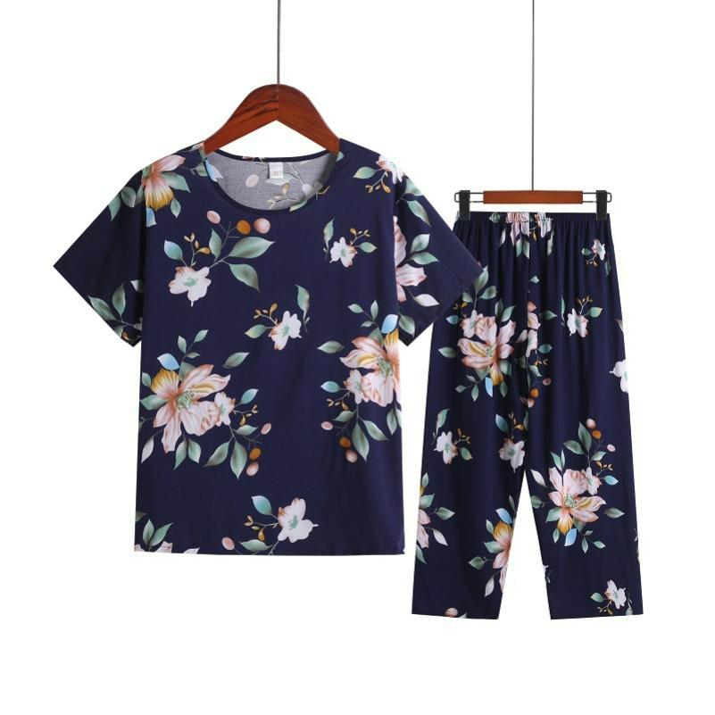 Women's Summer Suits, Casual Plus Size Artificial Cotton Short-sleeved Middle-aged Mother Pajamas, Homewear