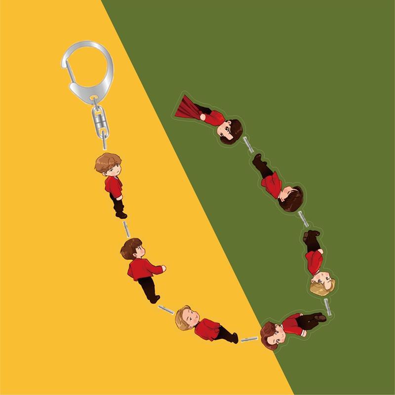 BTS Cute Cartoon Acrylic Chain Keychain, Bangtan Boys Multi-Figure Beaded Charm, Kpop ARMY Fans Bag Accessory