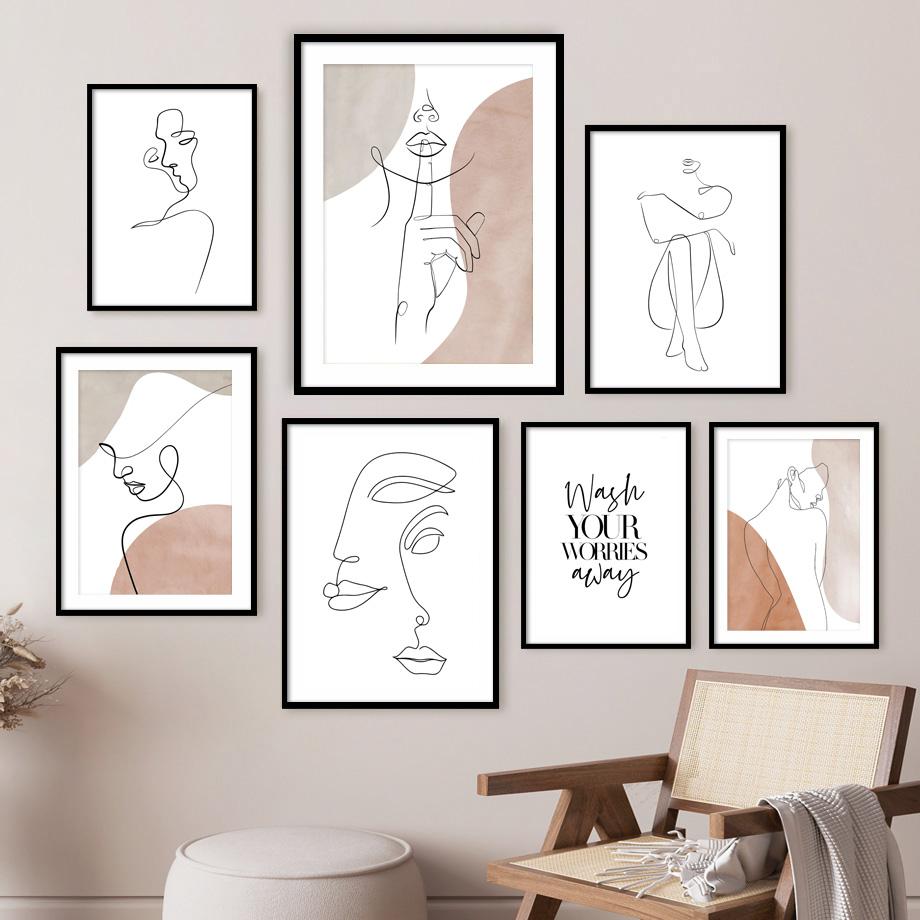 Abstract Sexy Woman Face Lines Wall Art PaintingCanvas  Nordic Aesthetic Posters And Prints Wall Pictures For Living Room Decor