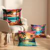 Cyberpunk sunset decorative pillowcase, pillowcase ultra-soft polyester material living room sofa back car pillowcase decoration