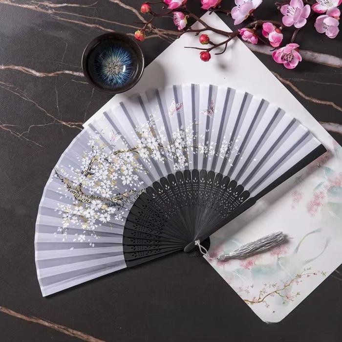 1Pc Bamboo Folding Fan Lace Classical Dance Hand Fan Performance Handheld Fan Photo Props Wedding Party Home Decor