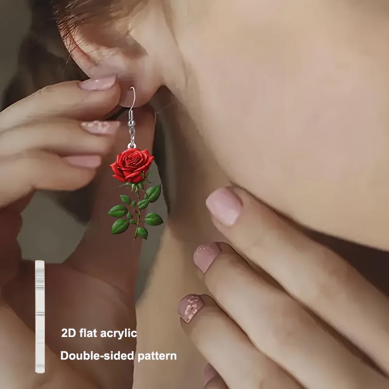 

Cross-border Rose 2D Acrylic Earrings for Women - Christmas Valentine s Day Accessories