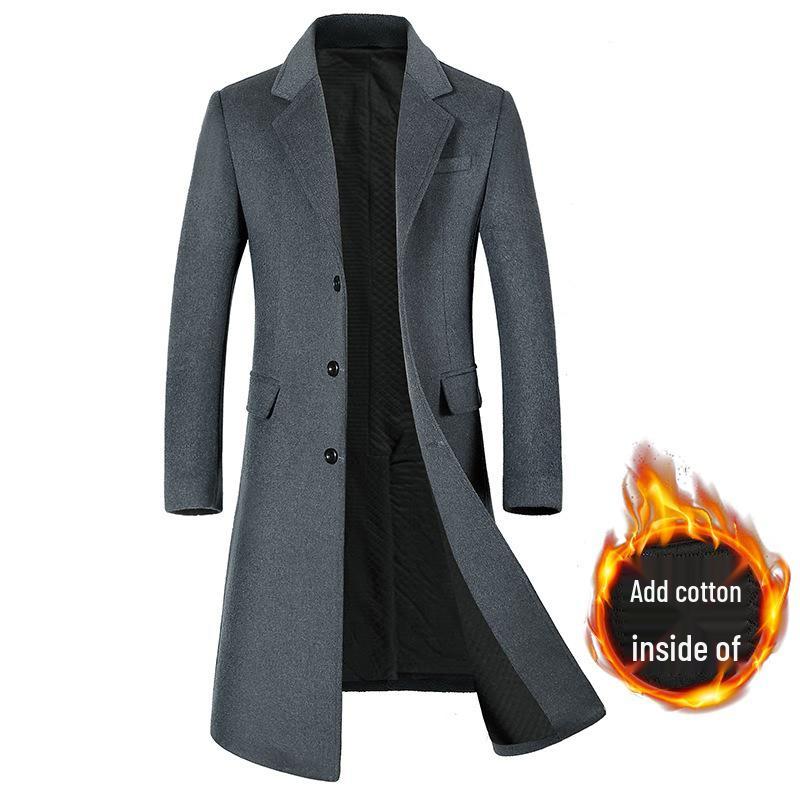 

Men s Plus Size Woolen Lapel Coat: Korean Style, Slim Fit, Long Over-the-Knee, Autumn/Winter Jacket 195/4XL