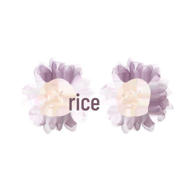 Japanese & Korean Chiffon Lace Floral Earrings In Fairy Purple & Avocado Green