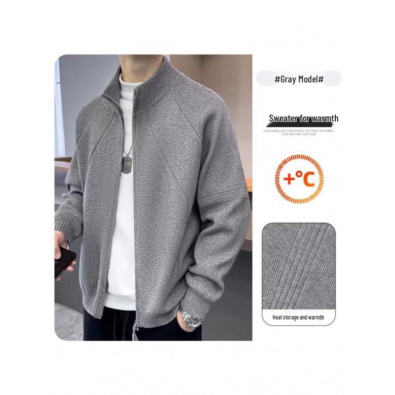 Men's Autumn Winter Knitted Cardigan Sweater - Stand-up Collar, Trendy, Versatile, Casual, Loose Fit Jacket.