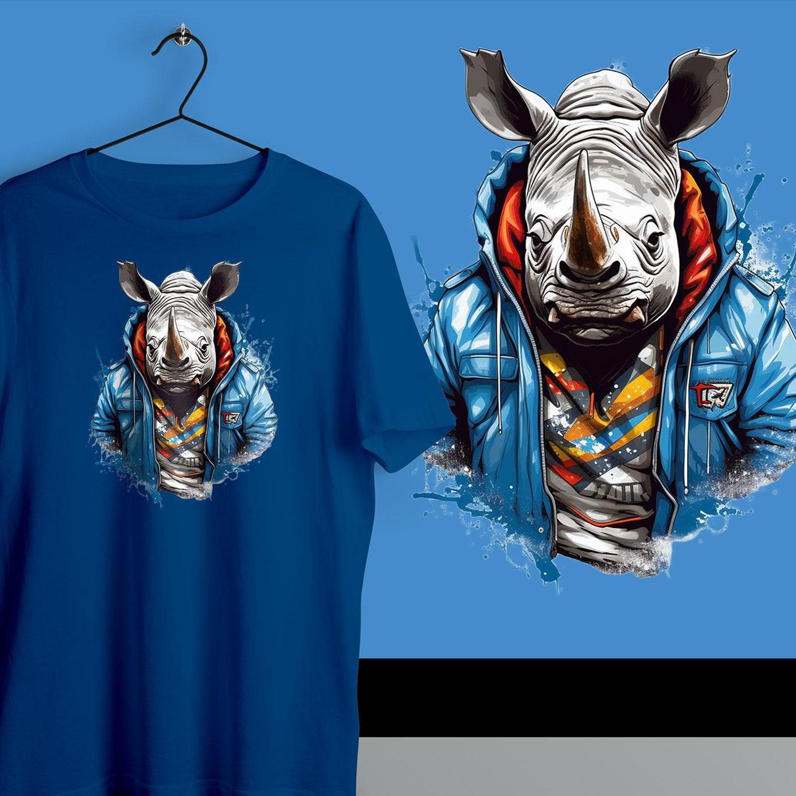 Rhino T-Shirt Animal T-Shirt Handmade Rhino Shirt Rhino Shirt Fashionable Animal Shirts Rhino Lover Tees Funny Jungle Animal Shirt M