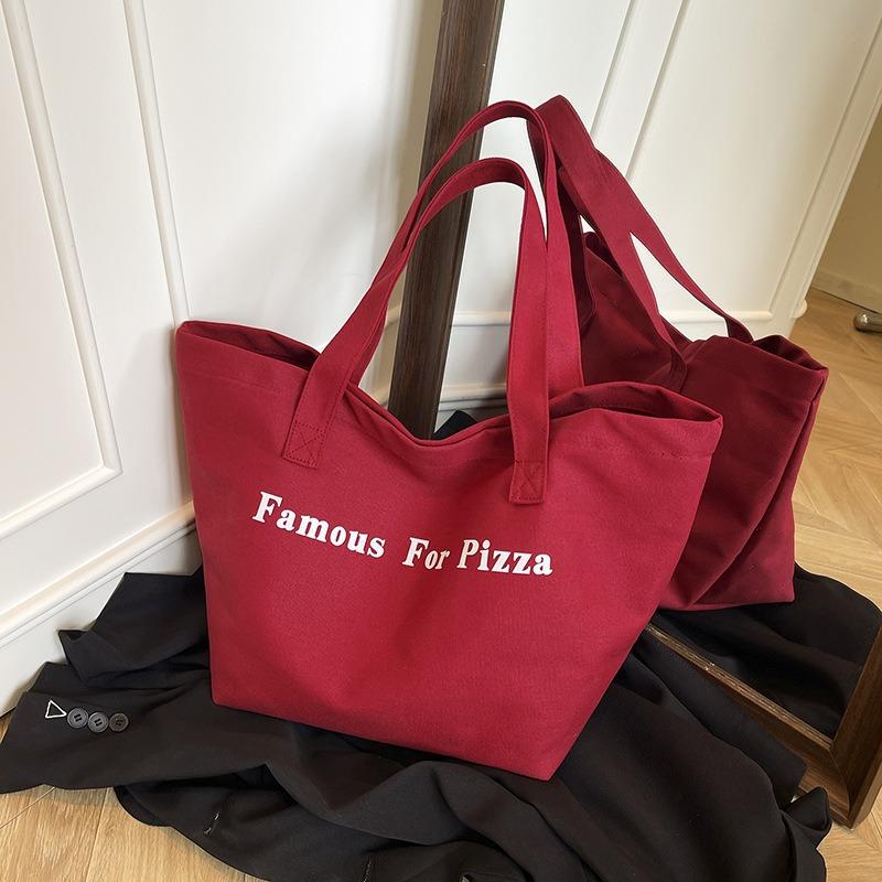 Niche red canvas bag new casual letter printing canvas shoulder bag large capacity student bag