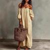 Vestido de verano europeo y americano nuevo, elegante, casual, suelto, con cuello de una palabra, a rayas