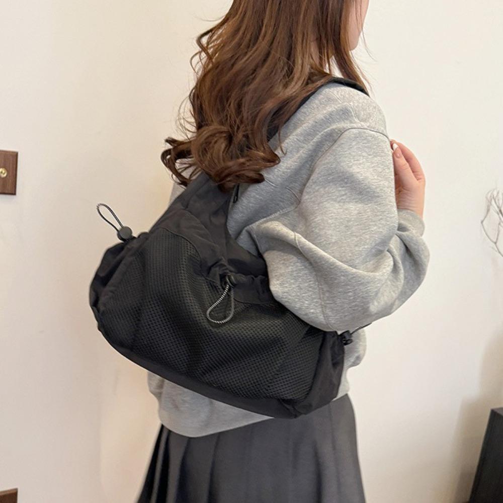 Casual Underarm Tote Bag Soft Half Moon Bags Simple Nylon Pleated Crossbody Bag Women