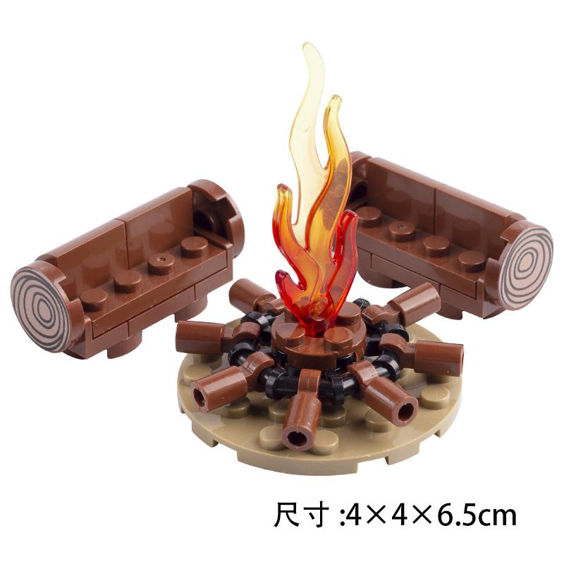 MOC Building Blocks Bonfire Flame Medieval Wine Bottle Accessories Set Candlestick Model Mini Brick Compatible Toy Gift DIY X019