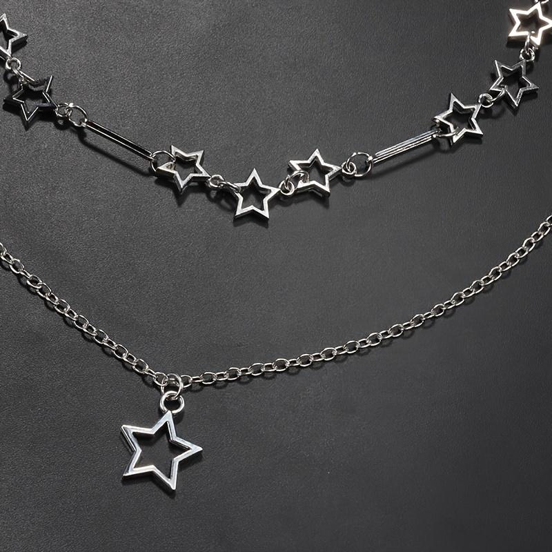 2pcs/set Y2K Star Necklace Set, Grunge Punk Cool Aesthetic Jewelry, Perfect Gift For Girls