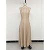 Women Solid Color Sleeveless High Waist A Line Long Commute Dress