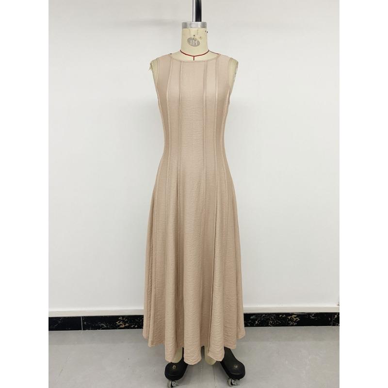 Women Solid Color Sleeveless High Waist A Line Long Commute Dress