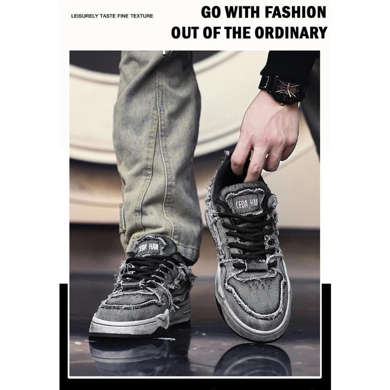 Pánské personalizované džínové retro módní skateboardové boty, všestranné pánské sportovní boty, pár, outdoorové sportovní a volnočasové boty