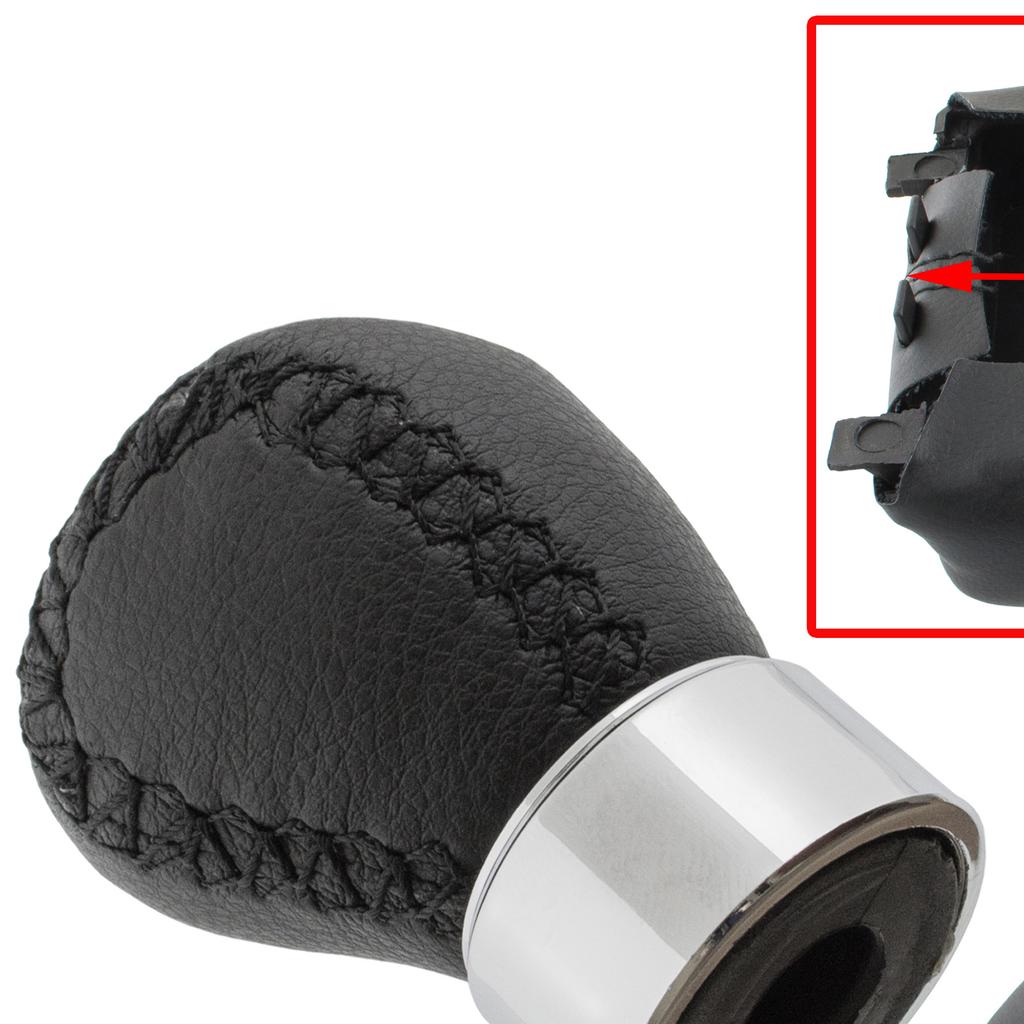 Mazda 6 GG/GY 02-08 Schaltknauf SCHWARZES LEDER 5 GANG 12MM + Schaltsack + Rahmen 2 Stück. EINSTELLEN