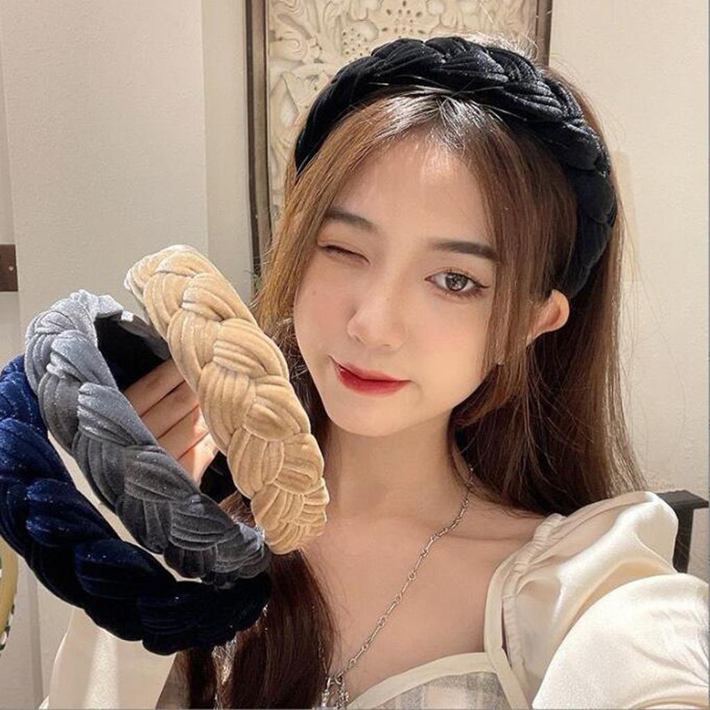 PROLY New Fashion Women Headband Solid Color Braided Hairband Wide Side Headwear Adult Hair Accessories Autumn