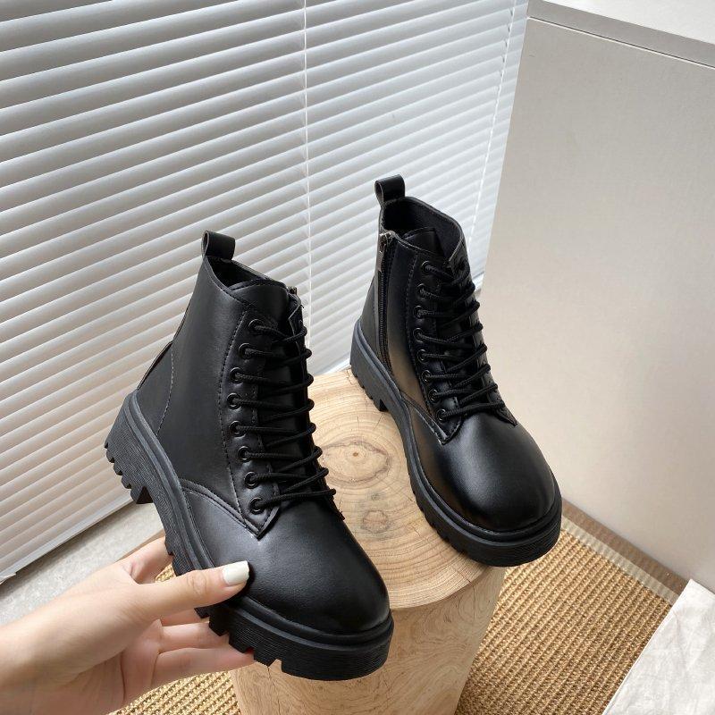 2025 Autumn New Black Handsome Martin Boots Women's Muffin Thick-soled Short Boots